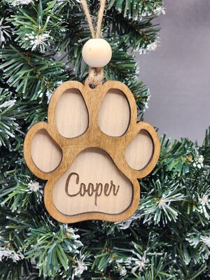 Dog Paw Ornaments Wooden ornament Personalized gift pet ornament Christmas ornament gift for pet parent Christmas gift Pet gift - image1